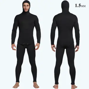 Mens All Black 1.5mm Stretch Neoprene 2-pc Hoodie Top Jacket Long John Swimming Diving Surfing Rash Guard Wetsuit
