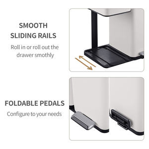 Contenedor de Reciclaje de Acero Inoxidable Blanco de 60L con 3 Compartimentos y Botón de Pedal en la Parte Superior, Cubo de Basura para Cocina - Product Image 4