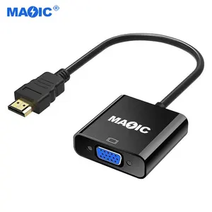 Kabel Adaptor konverter Hdmi ke VGA, aksesori yang umum digunakan, kabel Adaptor 1080P pria ke wanita, berlapis emas PVC hitam