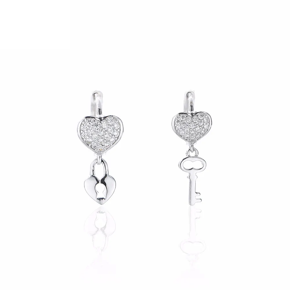 HELE Sterling Silver 925 Jewellery Heart Lock Key stud Earrings for Women 2021