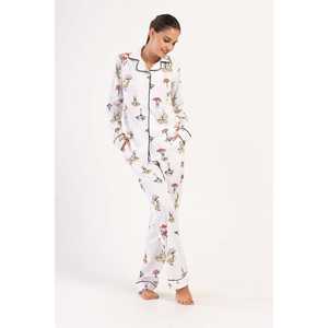 ชุดนอนแขนยาวสำหรับผู้หญิงพร้อมกระเป๋าเสื้อเชิ้ตคอปกติดกระดุมเต็มตัว - Product Image 4