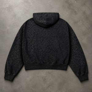 Men's Black Vintage Leopard Print <b>Zip</b>-Up Hoodie Oversized Casual <b>Hooded</b> Sweatshirt 100% Cotton Knitted Breathable Autumn Style - Product Image 4