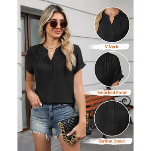 Blusa de Manga Corta con Cuello en V y Botones para Mujer, Estilo Casual para el Trabajo, Camisa de Popelina - Product Image 4
