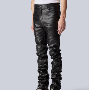 LILUO Jeans in Denim cerato di alta qualità da uomo alla moda <span class=keywords><strong>Skinny</strong></span> da uomo pantaloni in Denim impilati personalizzati con ceretta nera pantaloni da uomo - Product Image 5