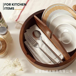 Bandeja redonda de madera para frutos secos, organizador de aperitivos de madera maciza con 4 compartimentos, caja de almacenamiento de escritorio para nueces y alimentos secos - Product Image 2