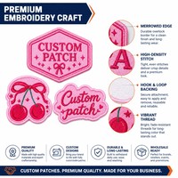 Écusson brodé personnalisé à coudre, rose, mignon, motif cerise, nœud, étoile, appliqué, badge, design Velcro pour chapeau, sac, vêtements
