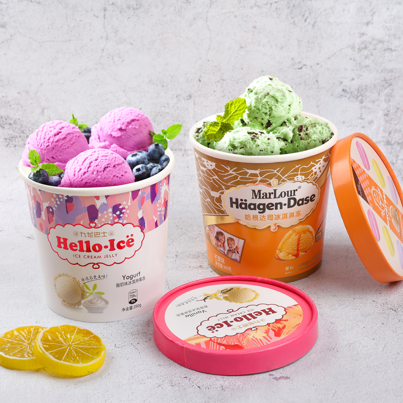 Food Grade Recycled Icecream Packaging Papercup Biodegradable Custom Printed 2.5oz 5oz 8oz 16oz Ice Cream Paper Cups with Lids