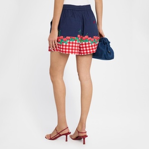 Shorts de plage décontractés d'été personnalisés pour femmes, respirants, à motif cerise tissé, avec fermeture éclair et boutons - Product Image 2