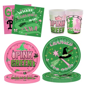 Juego de Bandejas Desechables de Papel para Fiesta de <span class=keywords><strong>Brujas</strong></span> Mágicas Rosa y Verde, Servilletas de Papel, Vasos de 7/9 Pulgadas de Diámetro, Cumpleaños Infantiles, Dibujos Animados - Product Image 1
