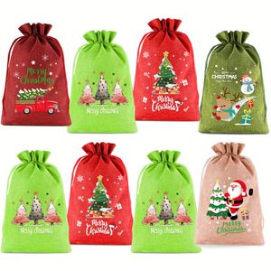 Nouveau design 2026 – Sacs de Noël personnalisés en toile de jute imprimée, grands sacs de rangement à cordon pour cadeaux et décorations de fêtes - Product Image 1