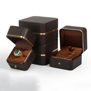 PU Leather Rounded Corner Jewelry Box Gold Edge Luxury Jewelry Boxes for Earrings and Necklace Jewelry Packaging Box - Product Image 4