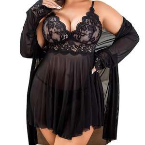 Nouvelle Arrivée 2026 – Ensemble de Lingerie Grande Taille en Dentelle Col V pour Femme, <span class=keywords><strong>Robe</strong></span> Babydoll Ultra Extensible, Peignoir Transparent Séduisant, Vêtement de Nuit pour Femme - Product Image 2