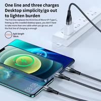 Produits les plus vendus Câble multi chargeur tressé en nylon 1.2M 3IN1 Câble de charge Multifonction Téléphone Micro USBC Câbles de chargeur rapide