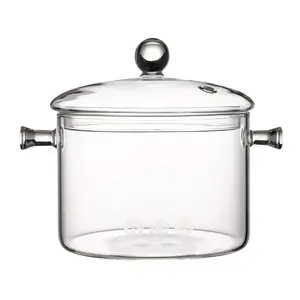 Vendita calda per alimenti resistente al calore in vetro pentola per zuppa di vetro trasparente con coperchio per fornelli forno a microonde