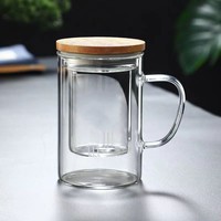 Tasse infuseur à thé personnalisée en verre transparent de 450ml avec couvercle en bambou, gobelet à café écologique et tasses filtrantes