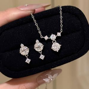 Parures de bijoux en argent sterling S925, boucles d'oreilles serties de diamants, collier avec pendentif petite planète de rêve, luxe haut de gamme - Product Image 1