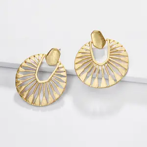 High quality gold plated chunky hollow hoop earrings jewelry custom geometric fan earrings for women