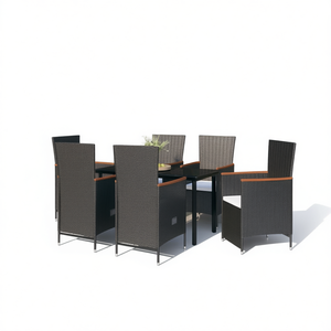 Set da Pranzo da Giardino in Rattan PE Nero per 6 Persone con Braccioli Regolabili, Arredamento da Esterno in Stile Contemporaneo con Telaio in Acciaio - Product Image 1