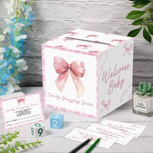 DAMAI Decoraciones para Baby Shower, Caja de Tarjetas de Juego, Artículos para Fiestas de Revelación de Género, Mariposa Rosa, Elefante Azul, Caja de Votación para Fiesta de Revelación - Product Image 1