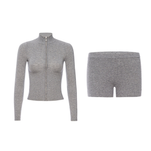 Ensemble 2 pièces pour femme : Cardigan zippé et short en maille, léger et doux, avec logo personnalisé, haute qualité, vente en gros - Product Image 5