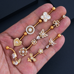 10 unids/set de acero inoxidable 14G <span class=keywords><strong>Piercing</strong></span> para ombligo, gemas dobles, anillos para ombligo de acero quirúrgico dorado, Piercings para ombligo para mujer - Product Image 4