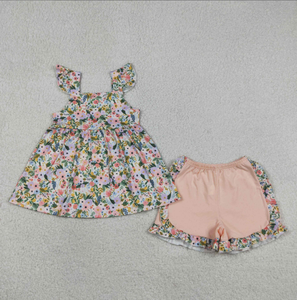 Ensembles Prêts à Expédier pour Bébés Filles : Tunique Broderie Lettres Sans Nœuds et Shorts à Volants - Product Image 4
