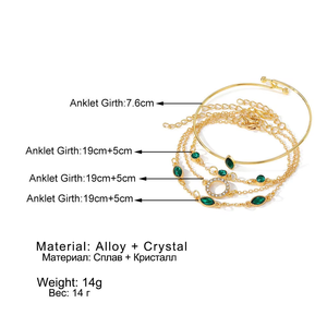 Vintage Gold Plated <b>Crystal</b> Geometric Chain <b>Bracelet</b> Set with Fashion Charms Artificial Zircon Emerald Cut Four Pieces for Women - Product Image 6