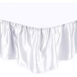 กระโปรงเตียงผ้าซาตินสีขาว ขนาดเตียงคู่ ความยาว 12 นิ้ว แบบจับจีบระบาย ป้องกันฝุ่น ยับยาก ใช้ในบ้าน ซักเครื่องได้ - Product Image 1