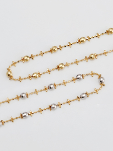 Collar <span class=keywords><strong>de</strong></span> Oro Real <span class=keywords><strong>de</strong></span> 18K AU750 para Mujer Joyería <span class=keywords><strong>de</strong></span> Moda <span class=keywords><strong>Cadena</strong></span> <span class=keywords><strong>de</strong></span> Clavícula con Cuentas Grabadas y Bola Dorada - Product Image 3