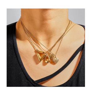 2025 nouveau 18K acier inoxydable délicat coeur en forme de V fleur croix motif pendentif multi-brins corde chaîne mode colliers - Product Image 2