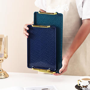 Plateau rectangulaire de style européen de luxe poignée plateau de tasse à thé domestique salon de beauté plat de plaque commerciale avec motif de plante - Product Image 1