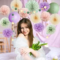Décorations de fête vert sauge et violet, décorations de baby shower pour fille, kit de pompons en papier de soie rose blush pour mariage