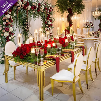 Table en verre Sino Perfect Gold Leg avec pieds en acier inoxydable, table et chaises pour événements et mariages, pour la mariée et le marié
