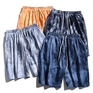 2021 trending 100% cotton draw string men lounge shorts street fashion mens above knee atheltic active wear tye dye shorts