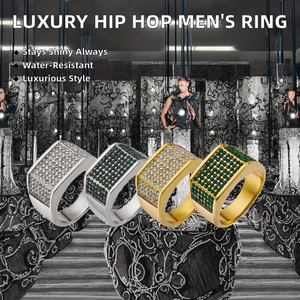 Anillo de Lujo Hip Hop para Hombre, con Circonita Cúbica, Resistente al Agua, Chapado en Oro de 18K, Acero Inoxidable de Titanio, Antideslustre, para Regalo - Product Image 2