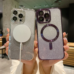 עבור iPhone 15 14 13 12 11 פרו מקס יוקרה נצנצים ציפוי שקוף דפוס Cd מגדיאנט אלחוטי דפוס Cd מגנטי במקרה טלפון - Product Image 3