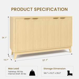 Credenza Buffet in Rovere Naturale Cannettato a 4 Ante Mobile Contenitore Consolle da Ingresso Tavolo <span class=keywords><strong>d</strong></span>'Accento per <span class=keywords><strong>Bar</strong></span> - Product Image 4