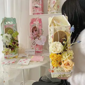 Elegante caja de embalaje de flores Ramo de floristería decorativo Regalo portátil reciclable con ventana abierta - Product Image 1