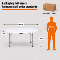 Table ronde pliante LuckyOct de 6 pieds, en plastique, 183 x 74 cm, blanche, moderne, pour salon, extérieur, intérieur, banquet, événement, imperméable