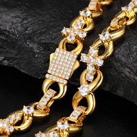 Collier chaîne cubaine Miami de luxe pour homme, plaqué or 18 carats, avec croix et symbole de l'infini, entièrement serti de moissanite VVS, style Hip Hop