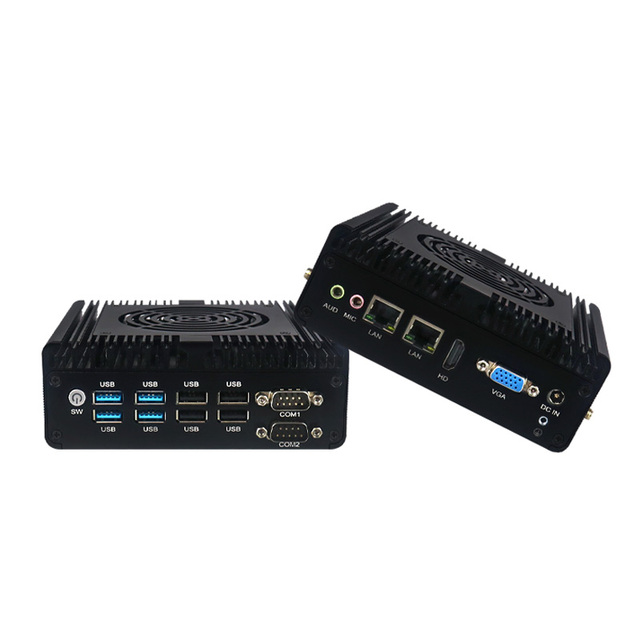 Fanless Industrial PC,Mini Desktop Computer with Intel Core I3 7167U Dual Core CPU, 2xCOM, 4xUSB, 2xLAN, HD Port,Windows 10 Pro