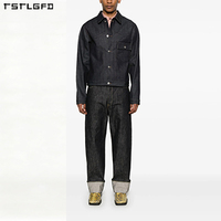 Ensemble en jean vintage écologique pour homme grande taille, respirant, sans couture, à capuche, épais, imprimé strass, couleur unie, style mode