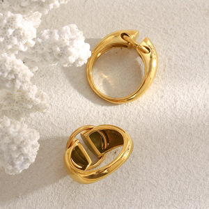 Cincin Fashion Lapis Emas 18K untuk Wanita, Cincin Putar Lingkaran Kreatif untuk Mengurangi Stres, Cincin Geometris Personal dari Baja Tahan Karat - Product Image 4