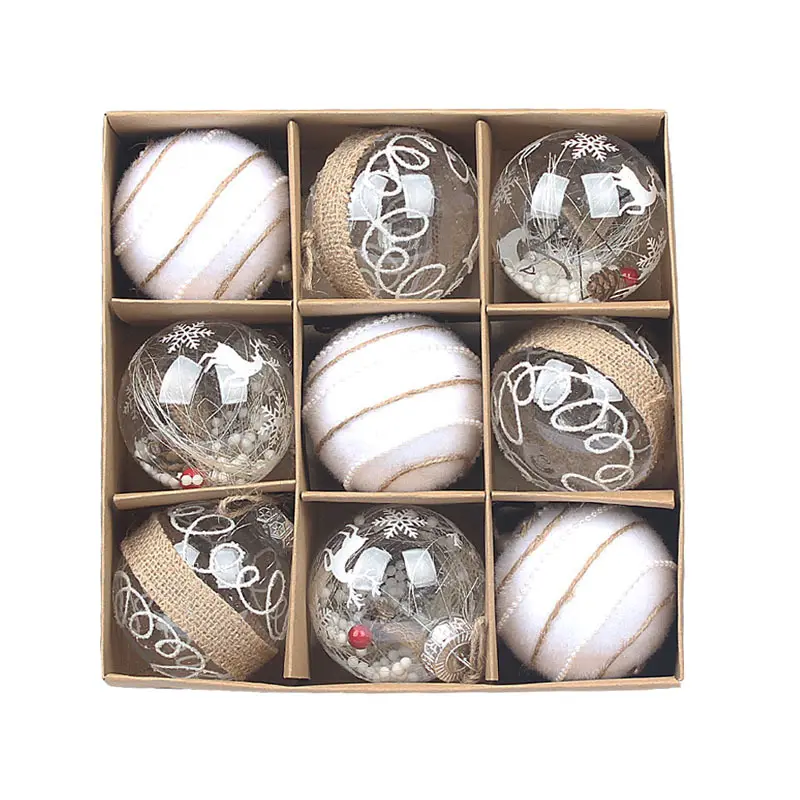 9 pezzi Stock personalizzato vendita calda all'ingrosso di natale decorazioni personalizzate albero ornamenti di natale palla di natale per festa decorazione della festa