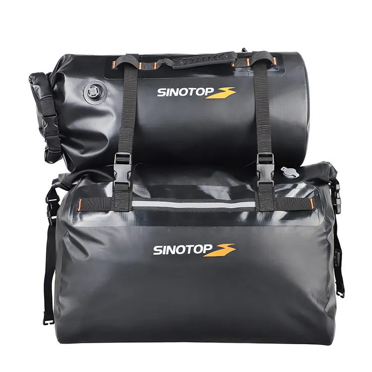 2022 SINOTOP Logo Custom 30L PVC waterproof Roll Top motorcycle rear bag motorbike saddle side bags for travel