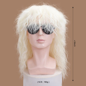 FH1041 <span class=keywords><strong>Peluca</strong></span> de Cosplay para <span class=keywords><strong>hombre</strong></span> 80s Black Mullet Heavy Metal Punk Rocker Hair 100% fibra de alta temperatura sin pegamento para hombres talla M - Product Image 3