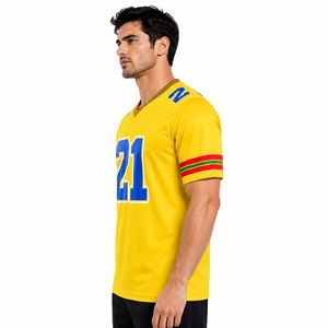 เสื้อฟุตบอลชายสีเหลือง คอวี แขนสั้น เบอร์ 21 ลายพิมพ์สีน้ำเงิน ชุดกีฬาโพลีเอสเตอร์ดูดซับความชื้น - Product Image 3