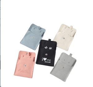 Pochette à bijoux personnalisée avec logo, en velours microfibre, avec bouton-pression, sac cadeau gaufré pour collier et boucles d'oreilles, avec insert carte, vente en gros - Product Image 1