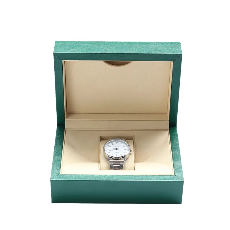 OEM biểu tượng tùy chỉnh thiết kế đặc biệt màu xanh lá cây màu be flannel duy nhất hộp đồng hồ Top Grade bao bì da hộp đồng hồ với gối