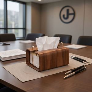 Boîte en bois rustique personnalisable par le fournisseur, porte-serviettes minimaliste, distributeur de mouchoirs décoratif bohème pour le salon - Product Image 1